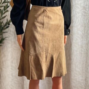 Vintage‎ Y2K Alfani Tan Suede Paneled Skirt Western Grunge Minimalist Size 12P
